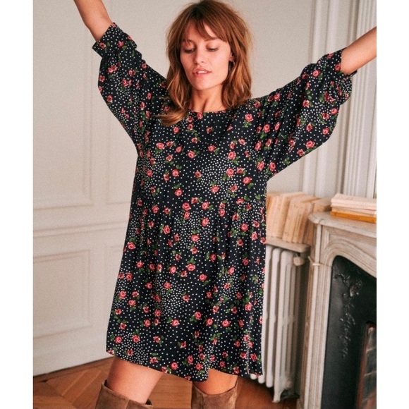 Sezane Dresses & Skirts - [Sezane] Grace Flowy Tie Back Floral Dot Dress in Navy